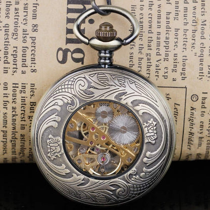 Hand Winding Hollow Roman Numerals Mechanical Pocket Watch Steampunk Mens Watches