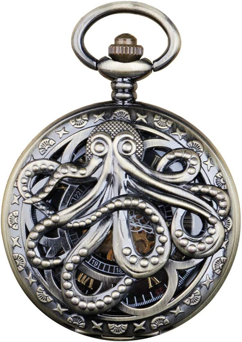 Hand Winding Hollow Roman Numerals Mechanical Pocket Watch Steampunk Mens Watches