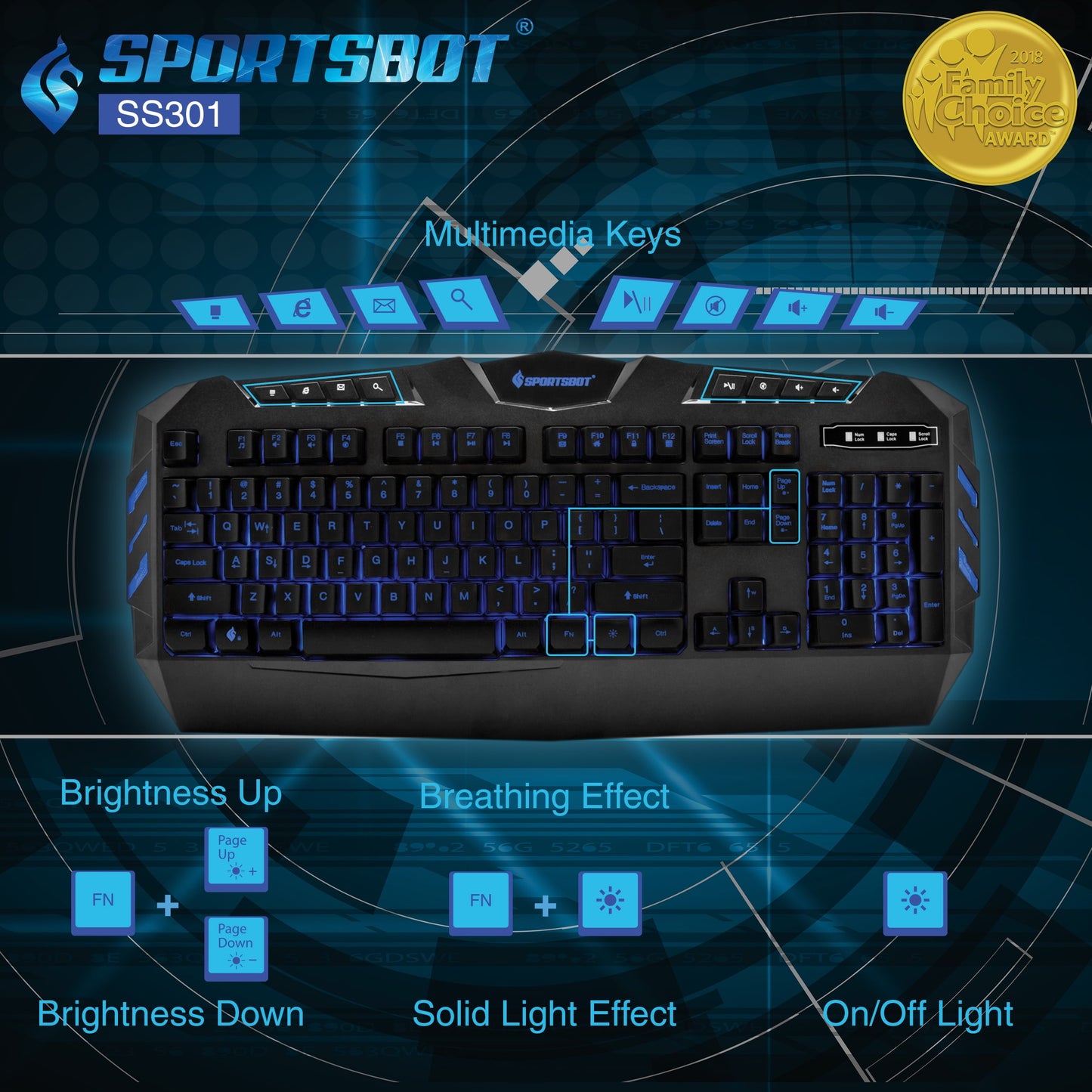 SS301 Blue LED Gaming Over-Ear Headset, Keyboard & Mouse Combo Set