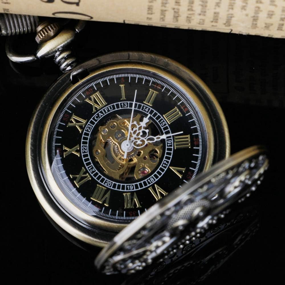 Hand Winding Hollow Roman Numerals Mechanical Pocket Watch Steampunk Mens Watches