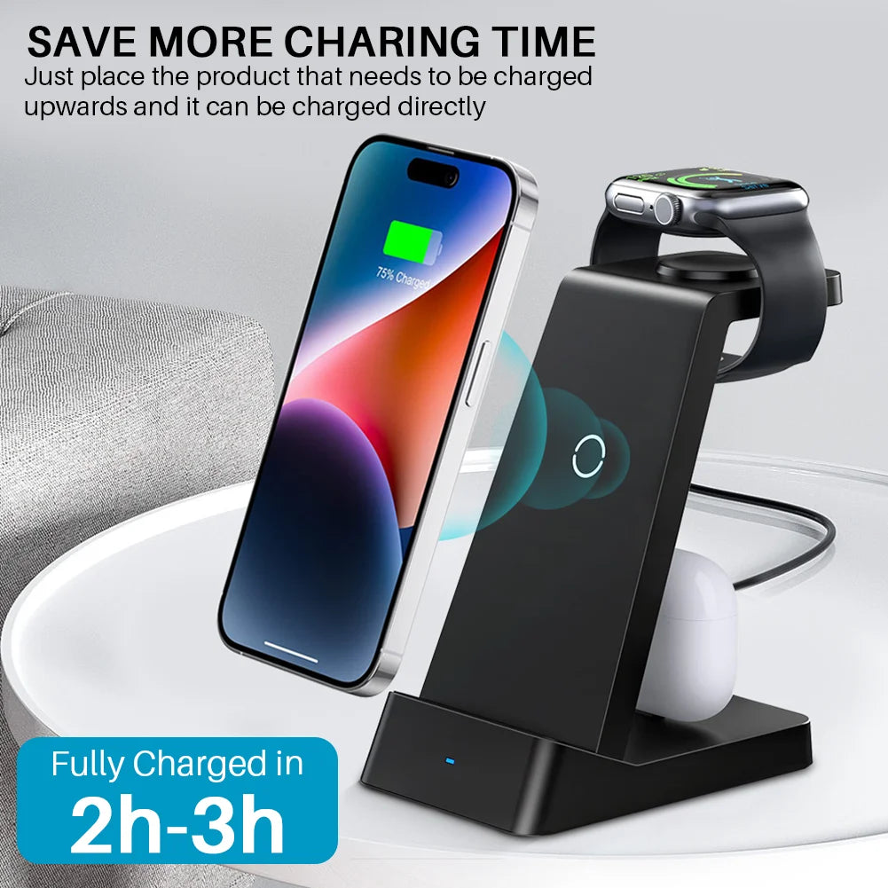 Wireless Charger Station for Iphone Multiple Devices 3 in 1 Fast Wireless Charging Stand Dock for Apple Watch, Airpods, Iphone 14 13 12 11 Pro X Max XS XR 8 plus Series