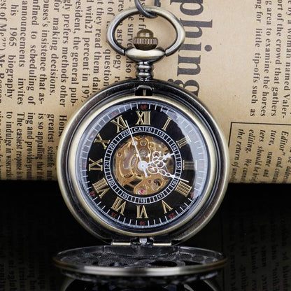 Hand Winding Hollow Roman Numerals Mechanical Pocket Watch Steampunk Mens Watches